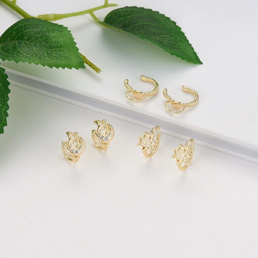 4 Sonne Mond Ohr Kletterer Manschette Ohrklemme 14K GF Kreis Ohrdraht KEIN Piercing Knorpel Clip