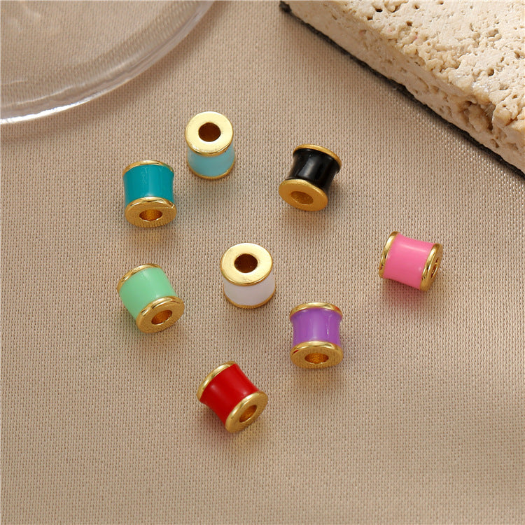 2 runde, kreisförmige Säulenperlen-Charms aus Emaille, Epoxidharz, 14 K GF, Perlenarbeit, Abstandshalter
