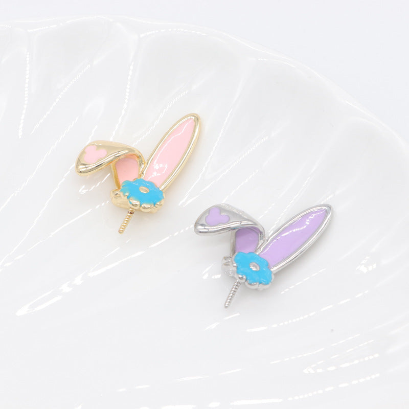 2 Lapin Charme Pendentif Émail Époxy 14K GF Perle Semi-Percée Perle Vierge
