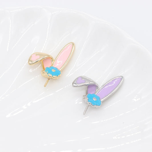 2 Kaninchen-Charm-Anhänger, Emaille, Epoxidharz, 14 K GF, halbgebohrte Perle, Rohling