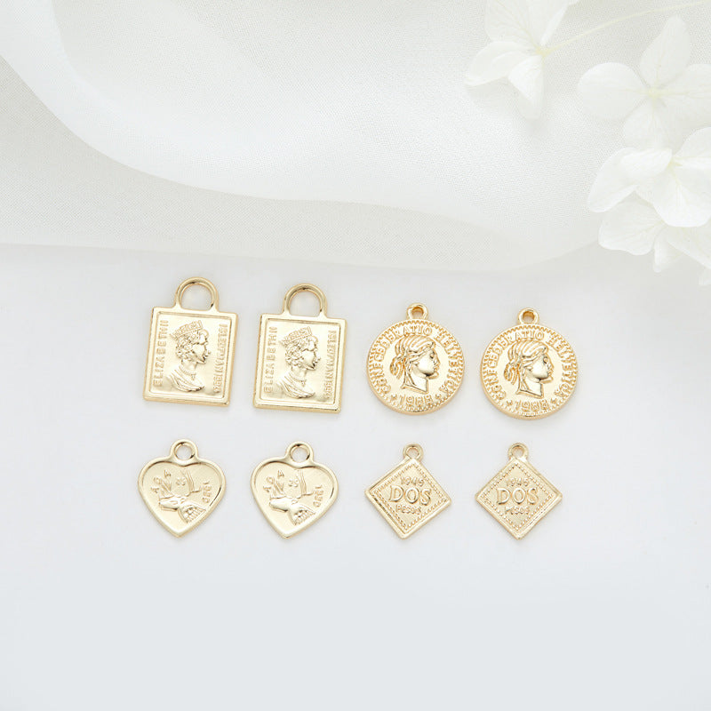 2 Queen Coin Prince Square Round Heart Diamond Tag Charm-Anhänger 14K GF