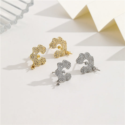 4 Halbkreis-Ohrstecker, mit Strasssteinen verziert, 14-Karat-GF-Ohrring, halbgebohrte Perle, Rohling