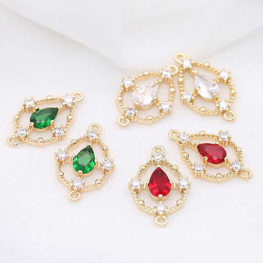 5 pendentif à breloque goutte d'eau connecteur à double boucle strass embelli 14K GF