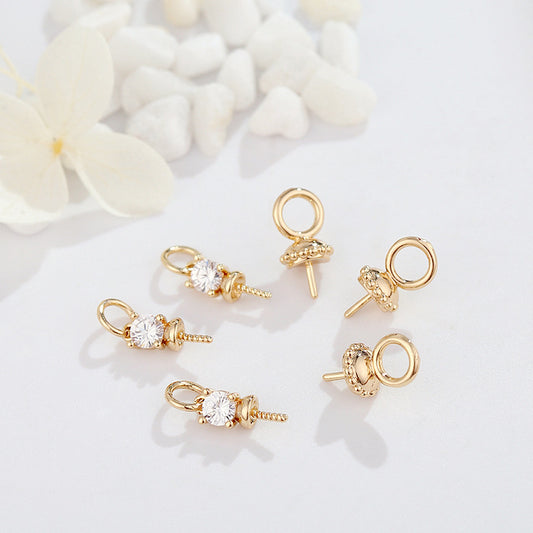 2 Pin Bail Rhinestone verziert 14K GF Anhänger Top Rings Connector Halbgebohrte Perle Bead Blank