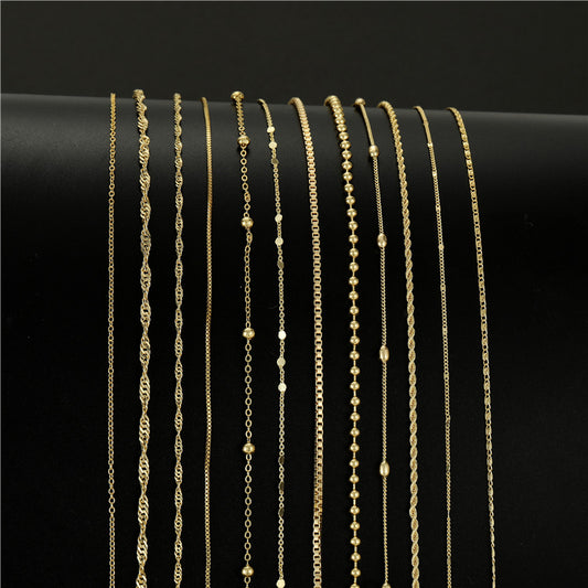 Collier de chaîne de perles de Singapour avec 2 boîtes de câbles avec rallonge 14K GF ras du cou