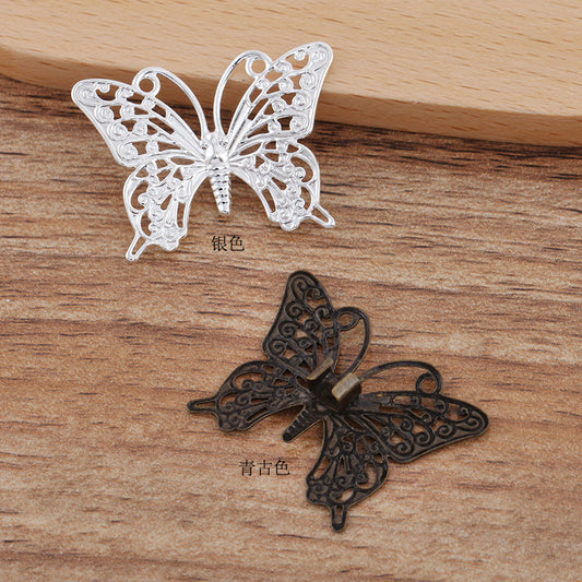 200 Flat Filligree Butterfly Charm Hairstring Buckle Silver Plated Flat Back Cabochon Blank Base Gemstone Piece Setting