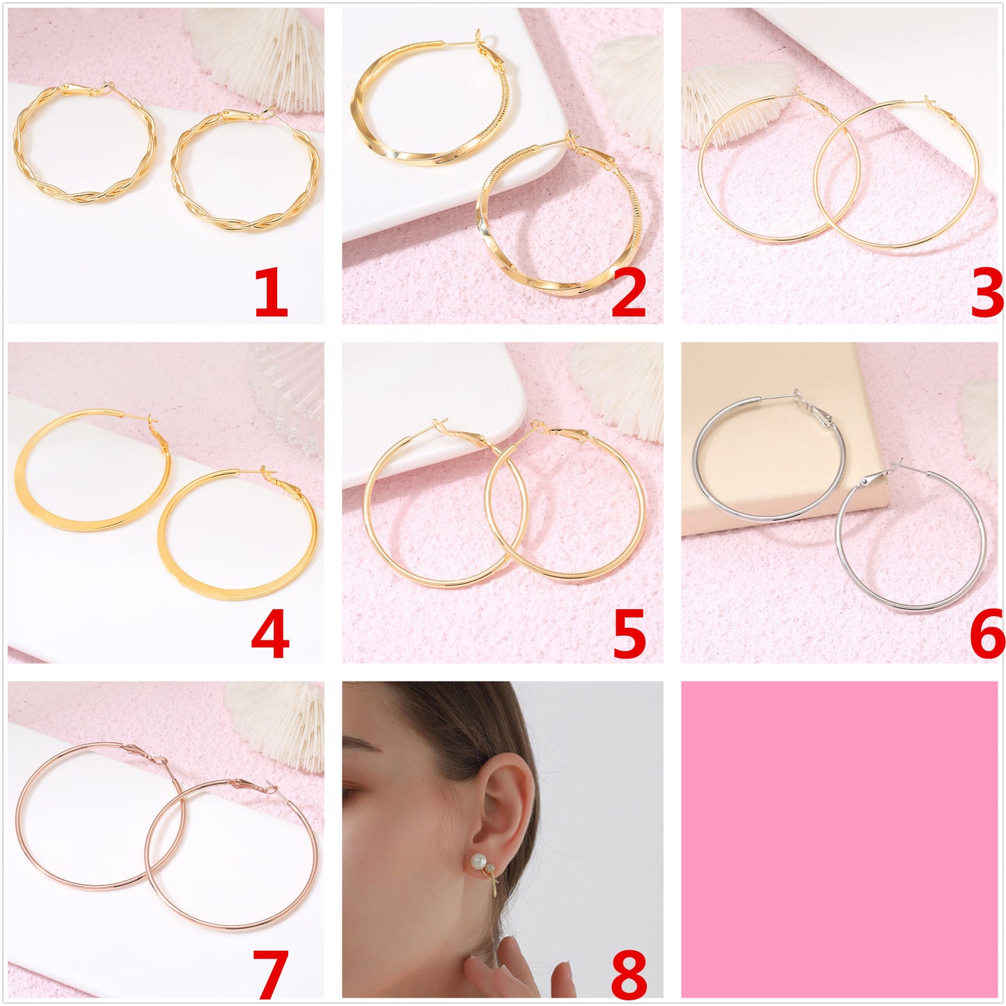 4 boucles d'oreilles créoles épaisses en cercles torsadés 14K GF Earing