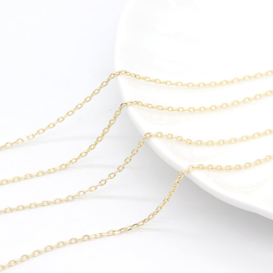 2 Meter flache, dünne O-Link-Kabelkette aus 14-karätigem GF