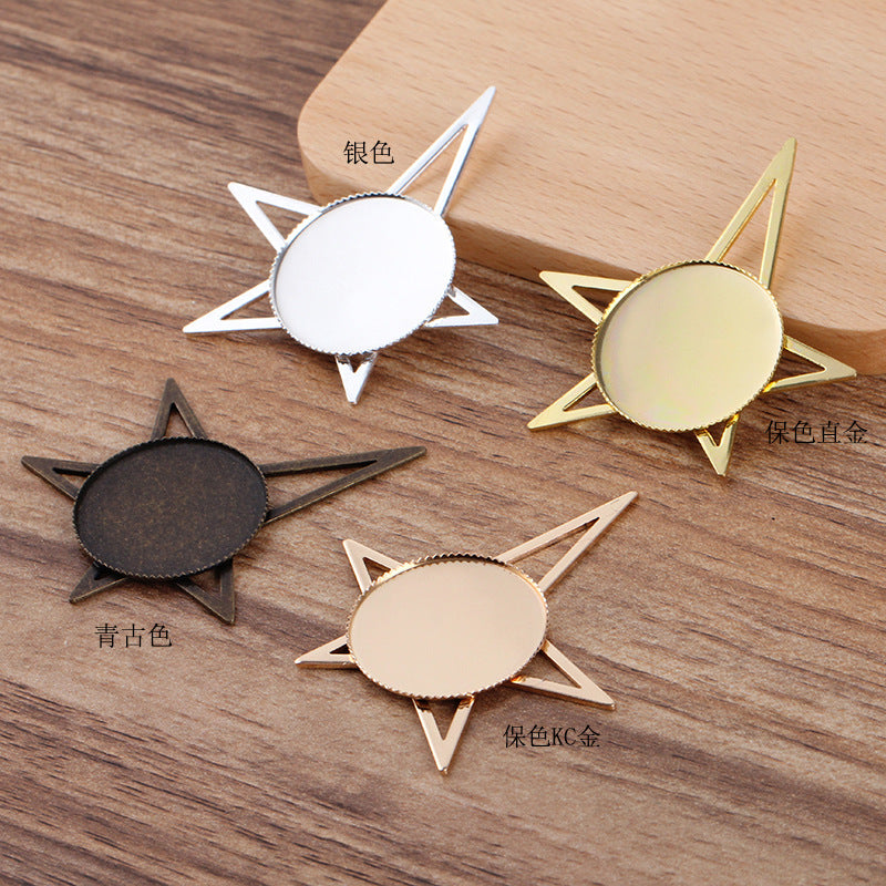 50 gezackter Rand, Lünette, Stern-Charm-Anhänger, 18 kg, 25 mm, runder Cabochon, leere Basis, Edelsteinfassung