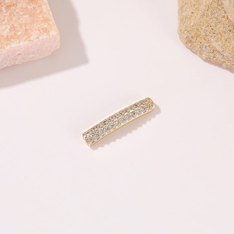 2 perles de charme de tuyau courbé ornées de strass 14K GF entretoise de perles