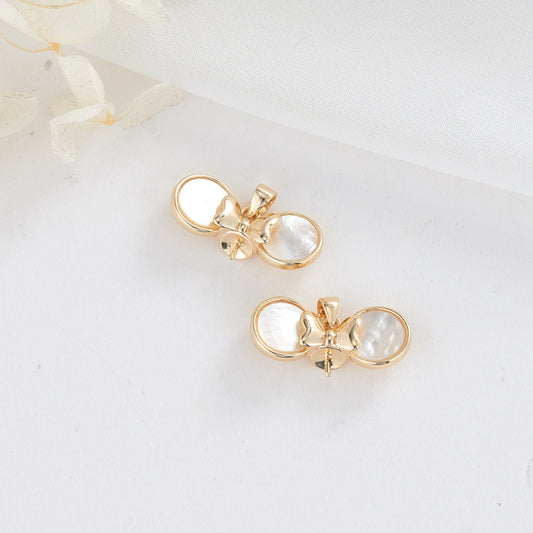 2 Bowknot Charm Pendant Shell Embellished 14K GF Half Drilled Pearl Bead Blank