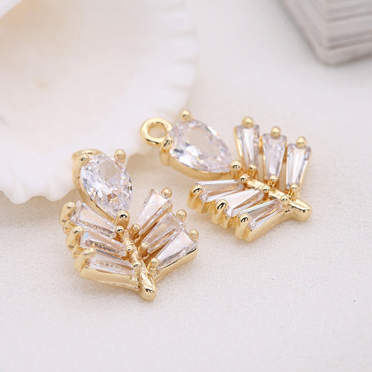Pendentif à breloque à 2 feuilles orné de strass 14K GF