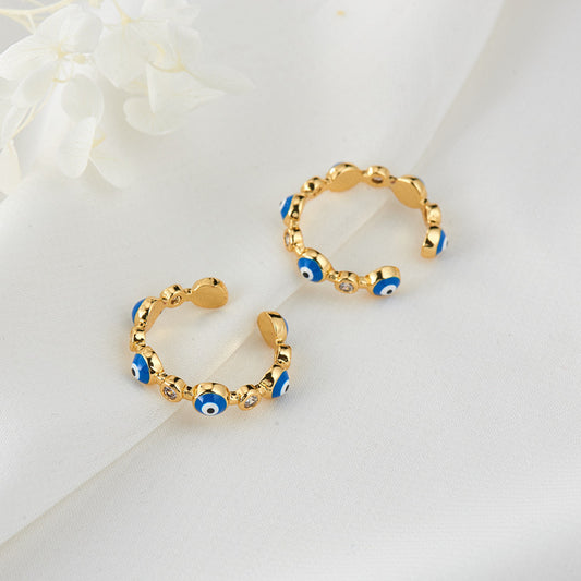 2 cercle ouvert empilable mauvais œil déclaration anneau émail époxy strass embelli 14K GF