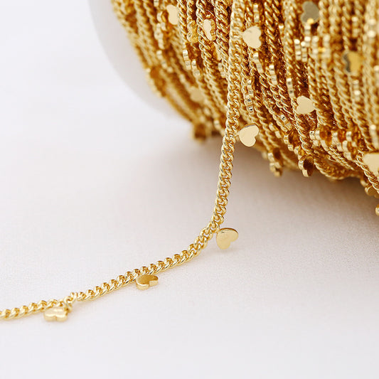 Chaîne de câble à maillons en O incurvée à breloque en forme de cœur de 2 mètres 14K GF