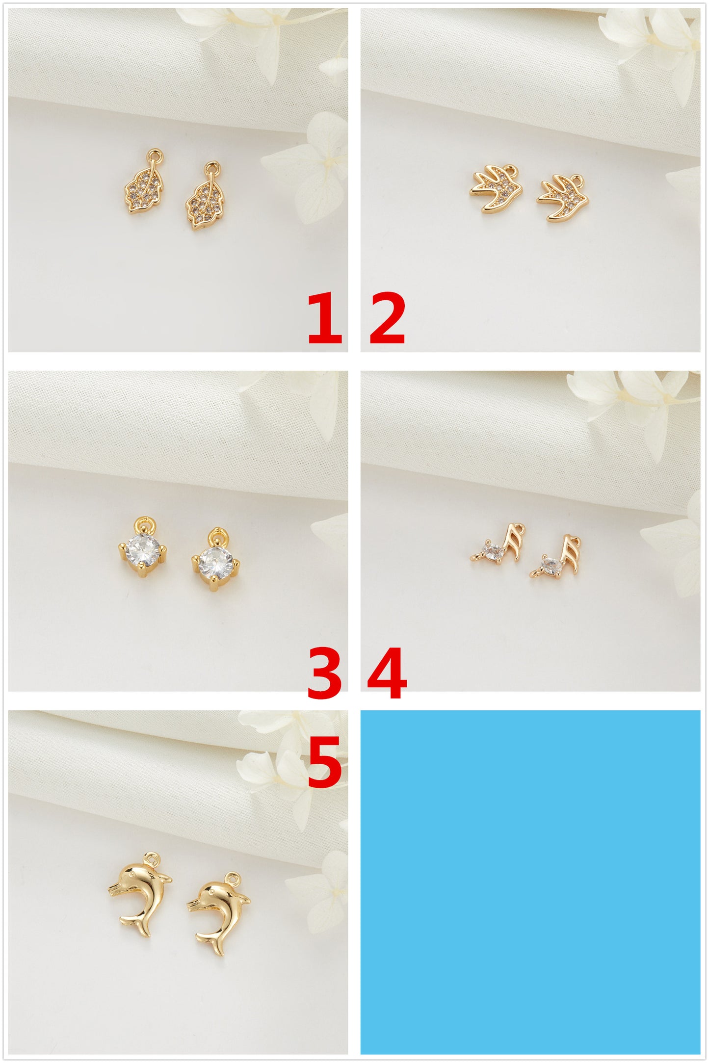 Pendentif à breloque dauphin musique pigeon à 2 feuilles orné de strass 14K GF