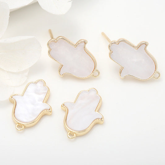 10 Hamsa Charm Pendentif Double Boucle Lien Boucles D'oreilles Coquille Embellie 14K GF