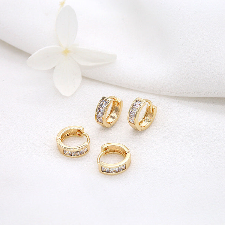 4 boucles d'oreilles créoles rondes ornées de strass 14K GF Earing