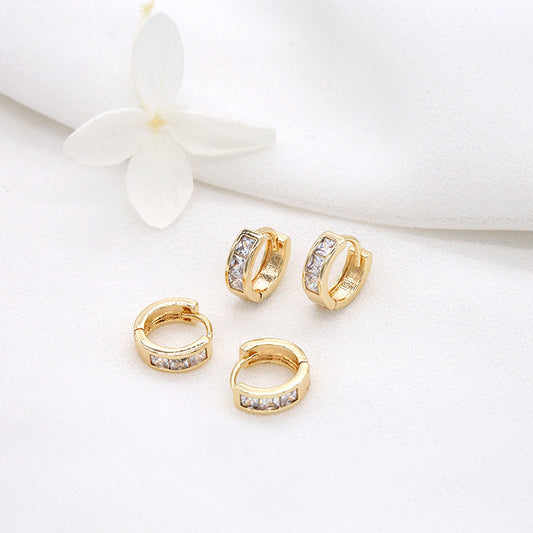 4 boucles d'oreilles créoles rondes ornées de strass 14K GF Earing