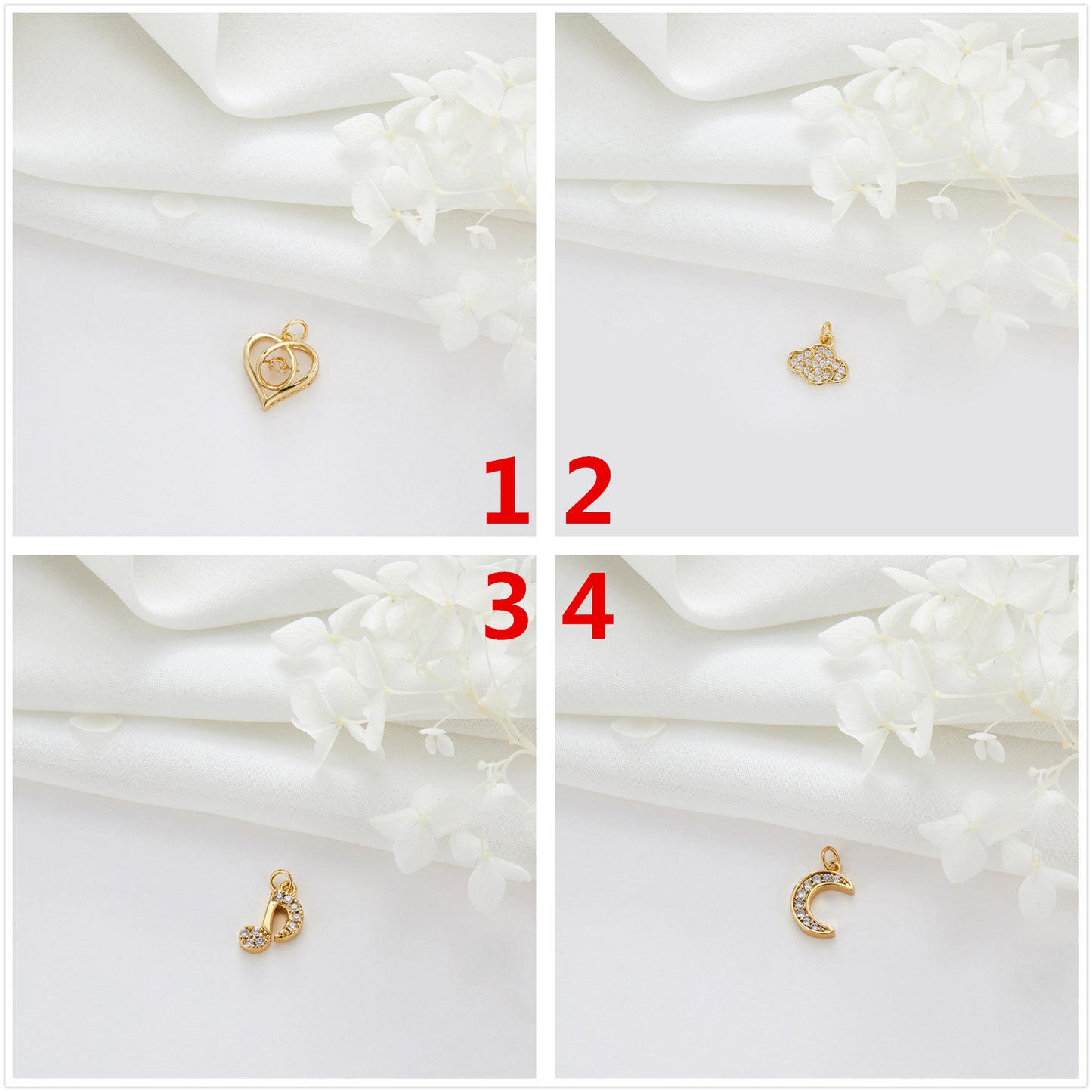 2 coeur nuage musique lune oeil serpent charme pendentif strass embelli 14K GF