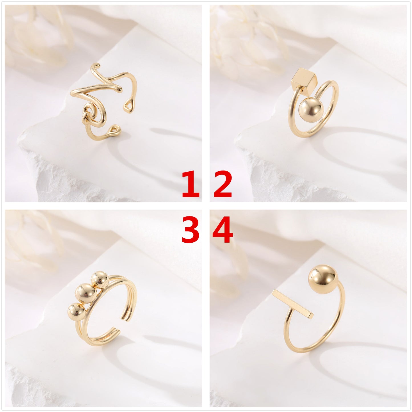 2 bague de déclaration sculptée en cercle ouvert 14K GF perle à moitié percée vierge