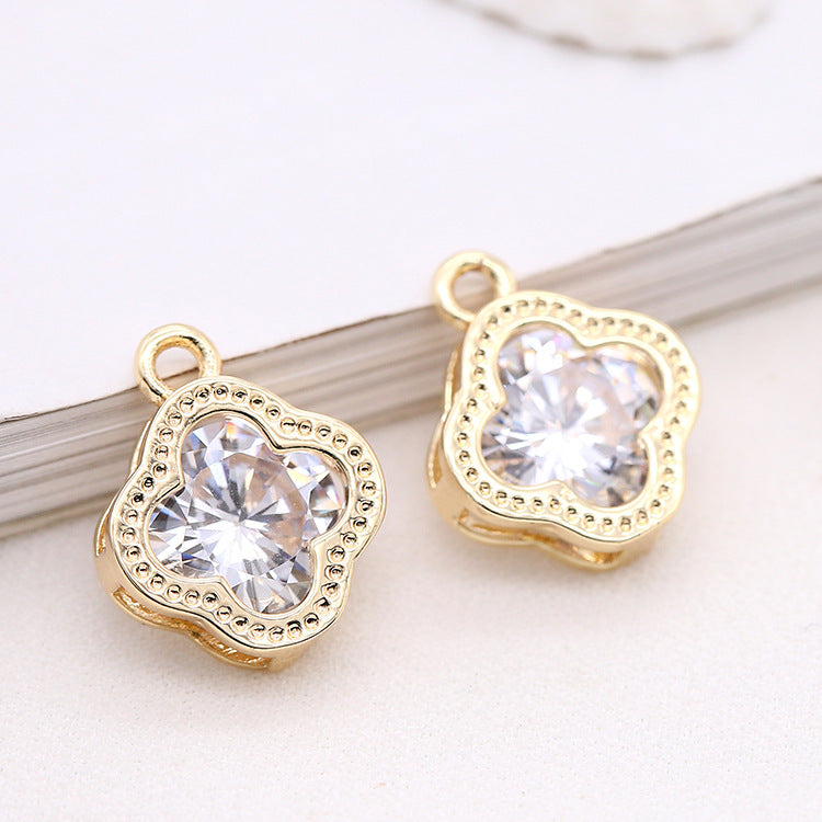 10 Floral Charm Pendant Rhinestone Embellished 14K GF