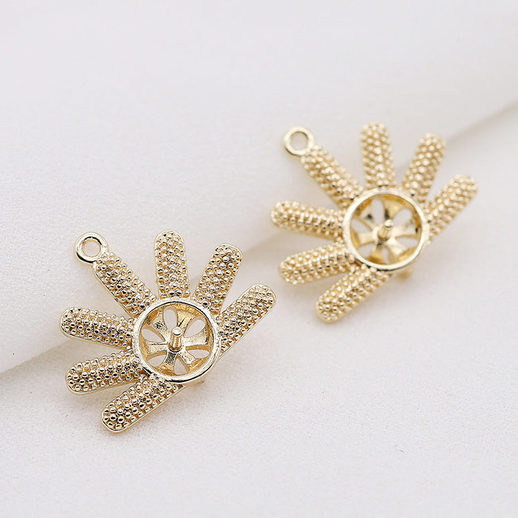 2 connecteurs de charme floral à double boucle 14K GF perle à moitié percée vierge