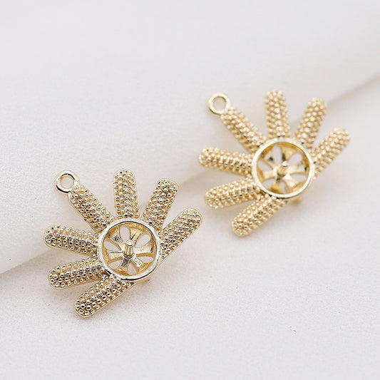 2 connecteurs de charme floral à double boucle 14K GF perle à moitié percée vierge