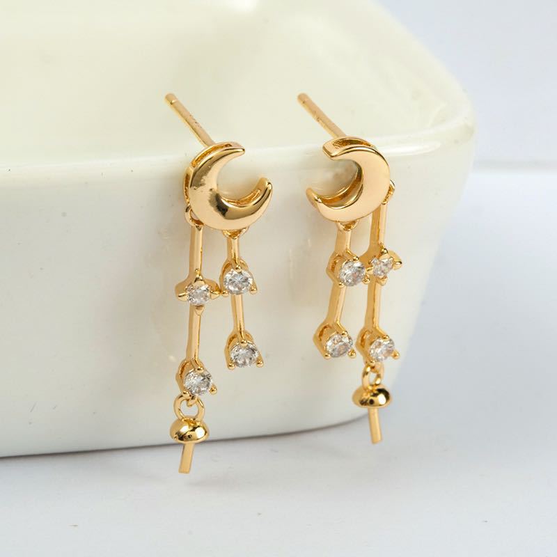 20 Mond-Quasten-Ohrstecker, Strass verziert, 14-karätige GF-Ohrringe, halbgebohrte Perlen, Rohling