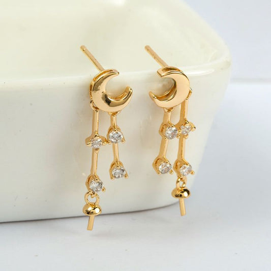 20 boucles d'oreilles à pampilles de lune ornées de strass 14K GF, boucles d'oreilles à moitié percées, perle vierge