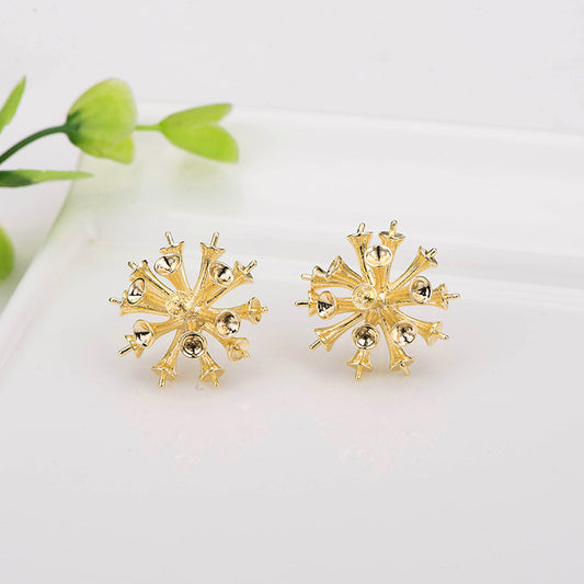Boucles d'oreilles à tige en grappe de 4 fleurs 14K GF, perles à moitié percées, vierges