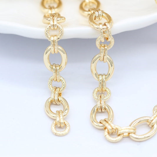 2 Meter grobe ovale Schnitzkette aus 14-karätigem GF