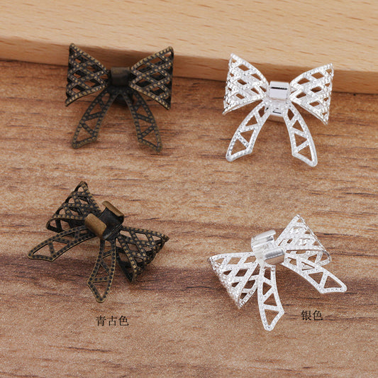 20 Flat Filligree Bowknot Charm Hairstring Buckle Silver Plated