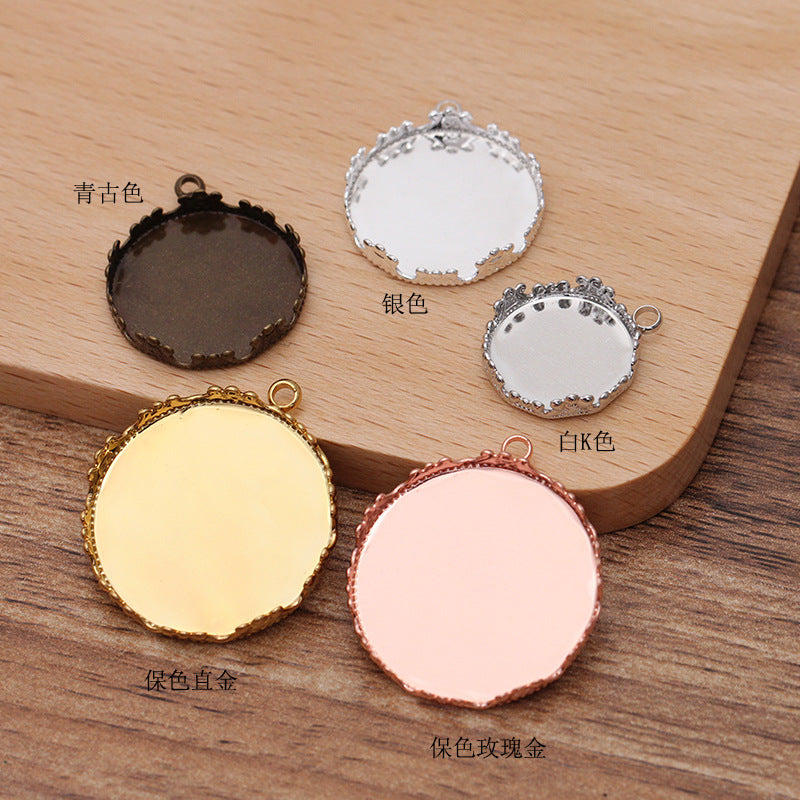 50 pendentif à breloque de tasse de lunette de bord de couronne 18KGP 12mm 15mm 20mm 25mm cabochon rond Base vierge réglage de pierres précieuses