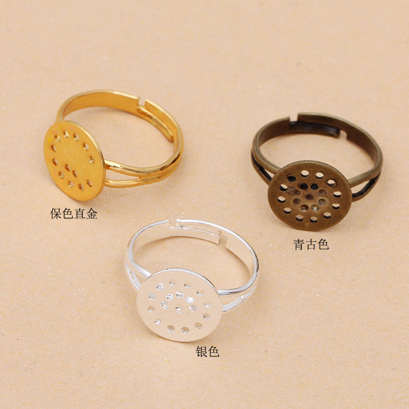 200 Multi Holed Flat Pad Openable Circle Ring 18KGP 12mm Round Cabochon Blank Base Gemstone Setting