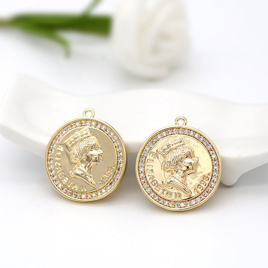 2 pendentifs à breloques ronds ornés de strass 14K GF