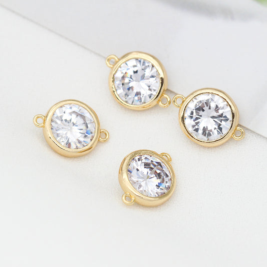 10 connecteurs de charme en pierre ronde à double boucle ornés de strass 14K GF