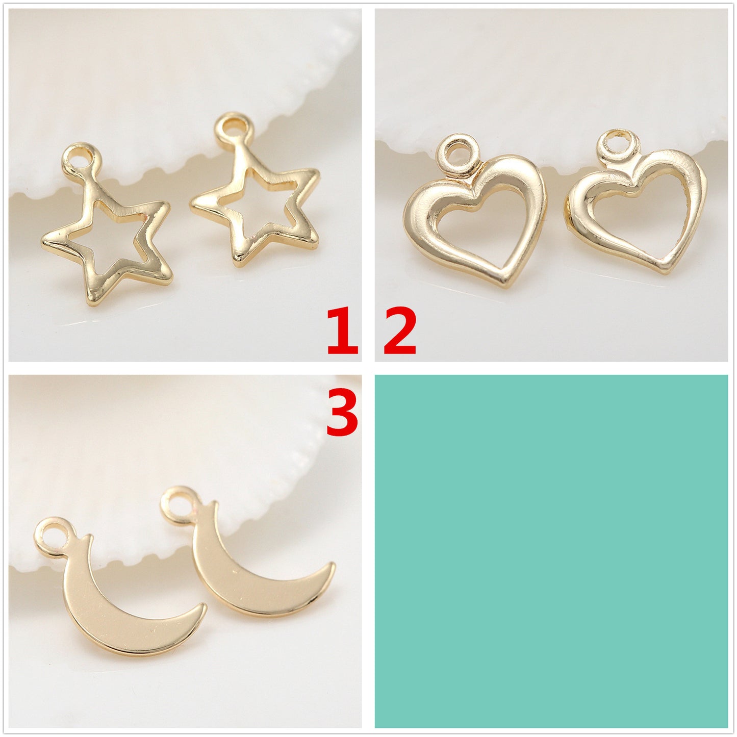 20 pendentif à breloque minuscule étoile coeur lune 14K GF goutte d'extrémité de chaîne étendue