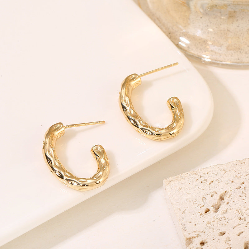 4 Glossy Semi Circle Chunky Stud Earrings 14K GF Earing