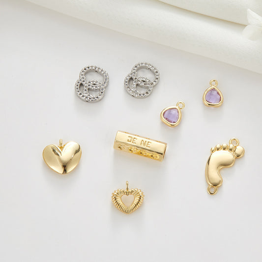 2 glänzende, gezwirnte Herz-Fuß-Sechskant-Pfeifen-Charm-Anhänger aus 14-karätigem GF