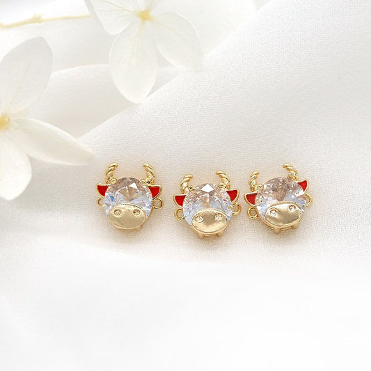 2 connecteurs de charme de taureau à double boucle ornés de strass 14K GF