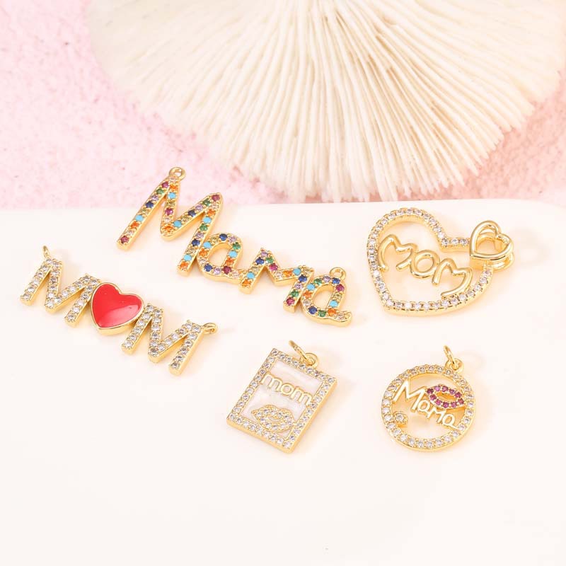 2 Mama Mom Charm Pendant Rhinestone Embellished 14K GF