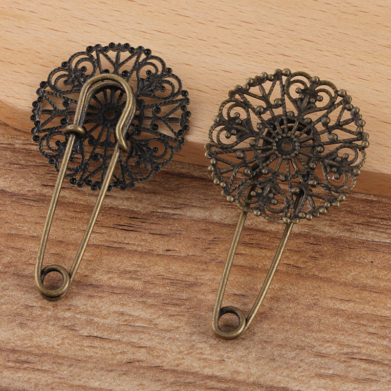 200 Filigrane Floral Charm Safe Broche Bronze Antique 31mm Cabochon Base Vierge Réglage des Pierres Précieuses