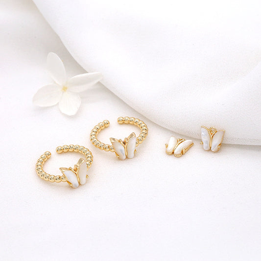 2 papillons en résine strass embelli pendentif à breloque bague de déclaration 14K GF