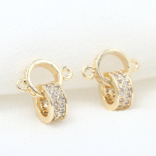 2 connecteurs de charme ronds à double boucle ornés de strass 14K GF