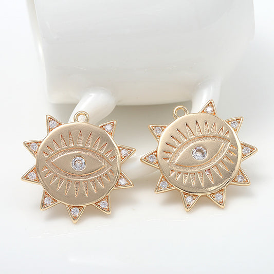 Pendentif à breloque soleil à 2 yeux orné de strass 14K GF