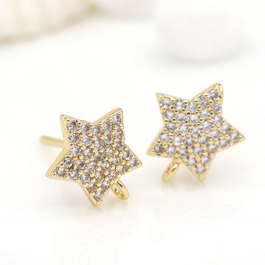 Boucles d'oreilles à tige 4 étoiles avec boucle 14K GF ornées de strass