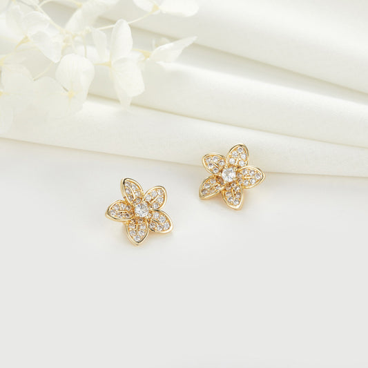 2 Blumen-Knopf-Charm-Anhänger mit Strassverzierung aus 14-karätigem GF