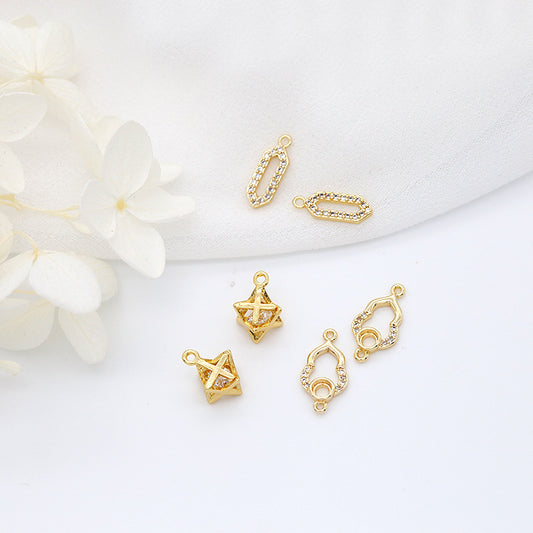 10 Hexagon Circle Star Cube Gourd Charm Pendentif Strass Embelli 14K GF