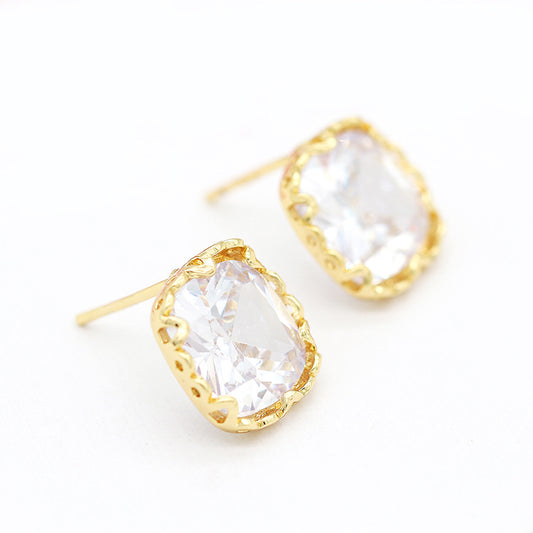 4 boucles d'oreilles rectangulaires à tige ornées de strass 14K GF