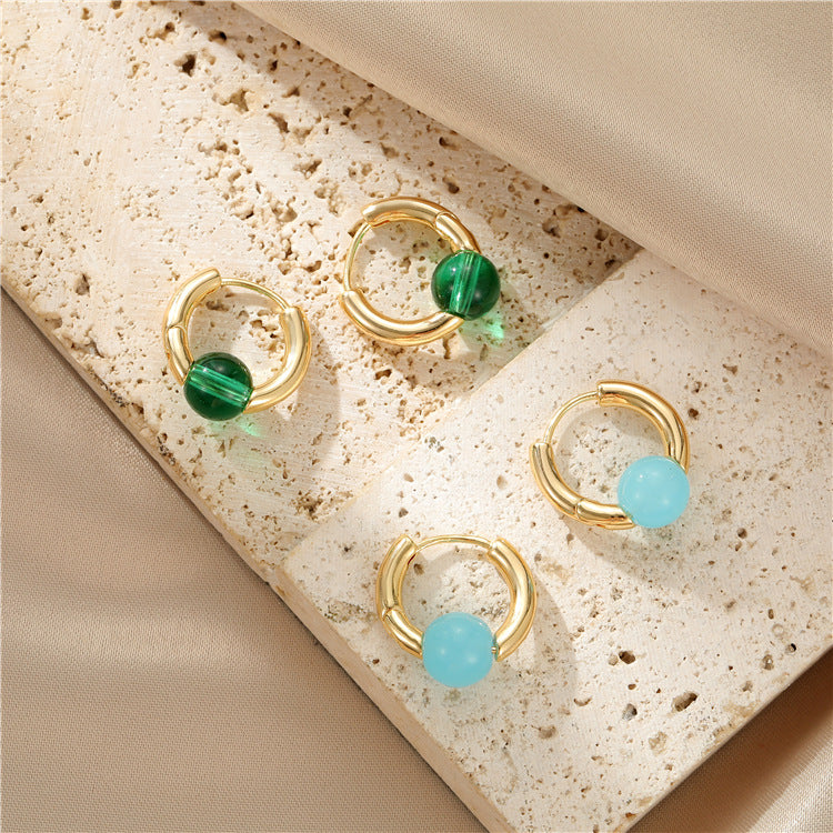 4 boucles d'oreilles créoles en perles d'agate 14K GF